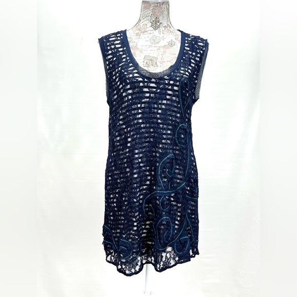 MEADOW‎ RUE for ANTHROPOLOGIE Navy blue lace tunic top size XL. - Picture 5 of 14